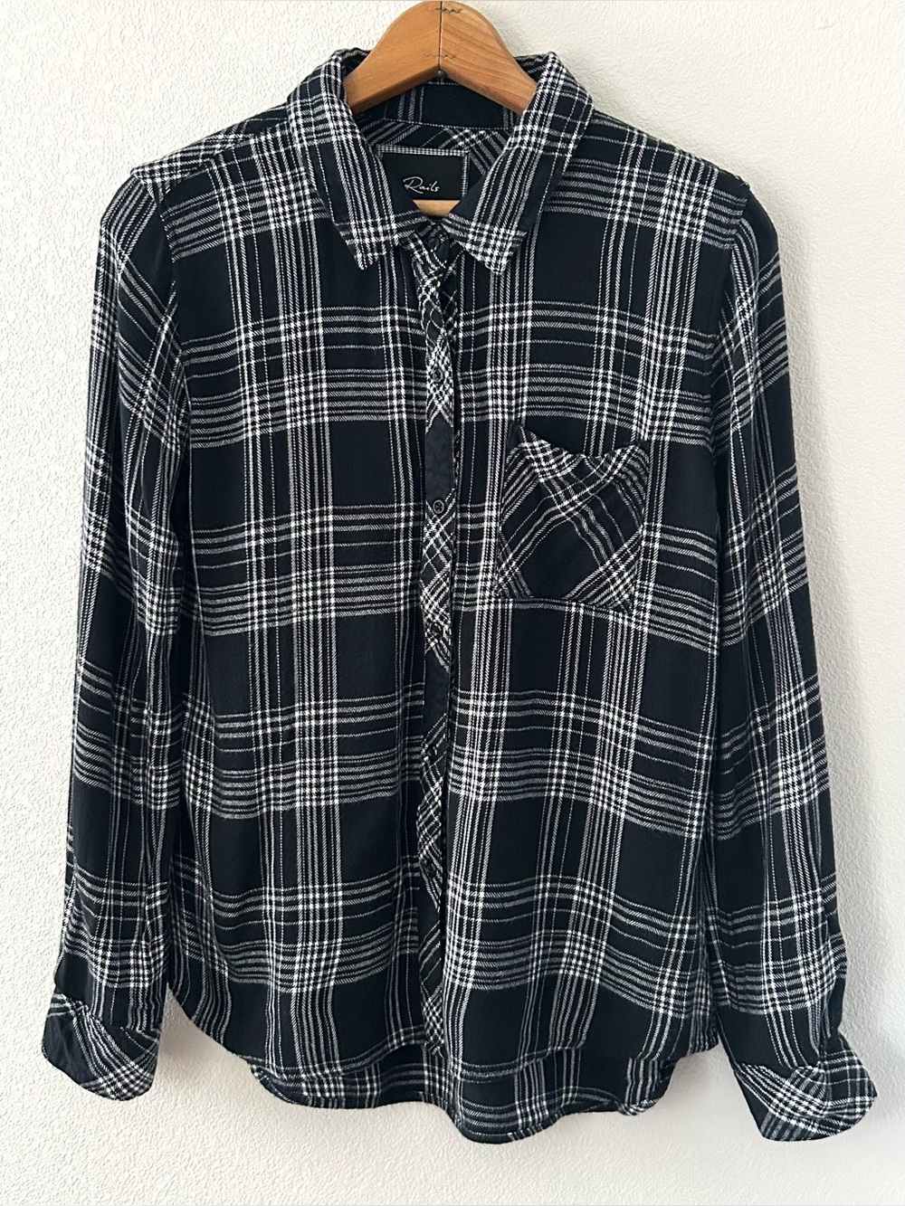 Rails Hunter Black & White Plaid Flannel Button Down Shirt Relaxed Cozy Size S